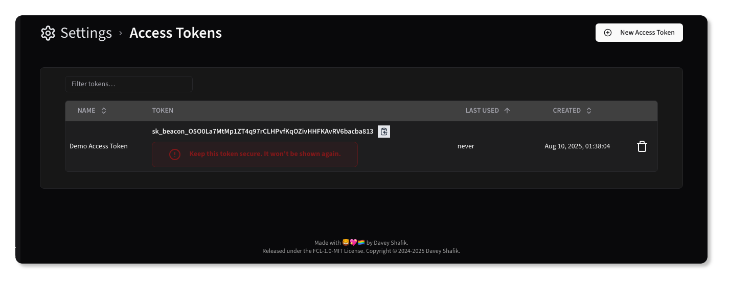 New Access Token Dark
