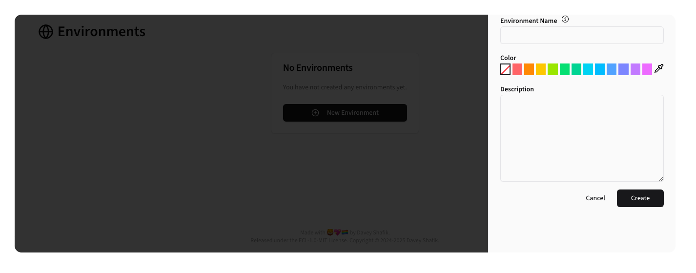 New Environment Form