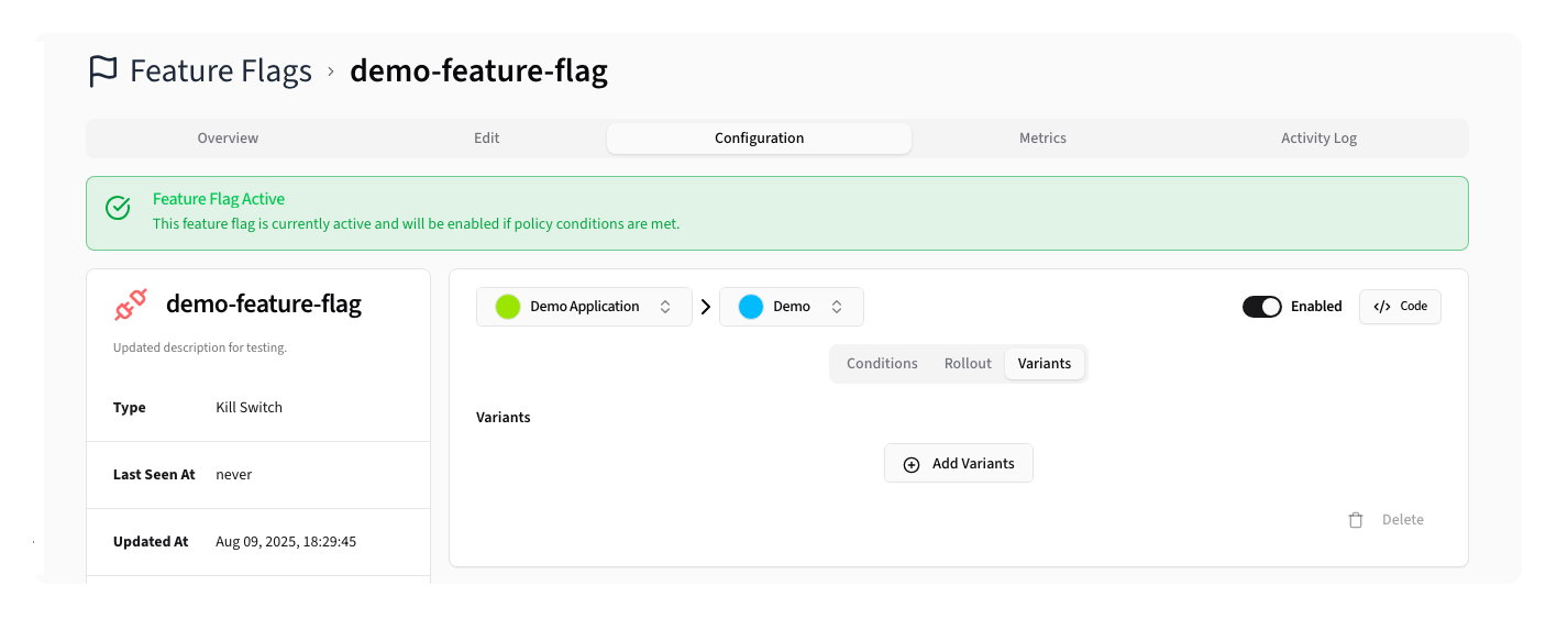 Feature Flag Variant Tab