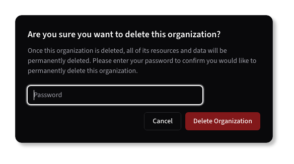 Delete Organization Confirmation