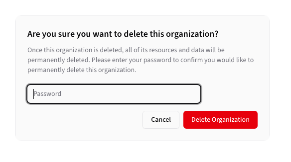 Delete Organization Confirmation