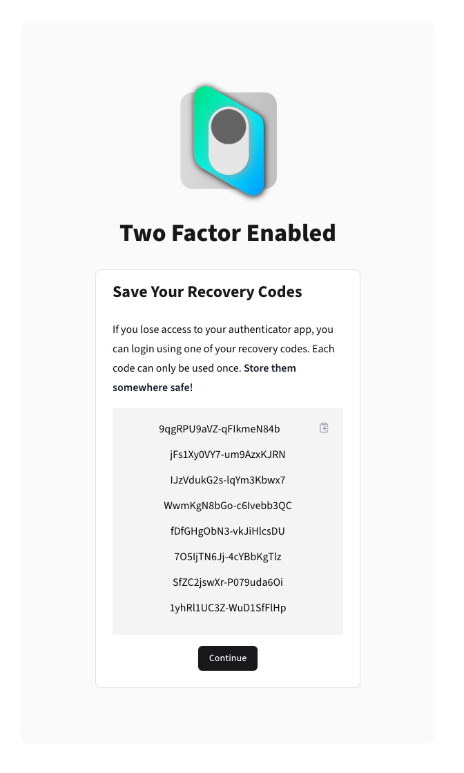 Two-Factor Recovery Codes